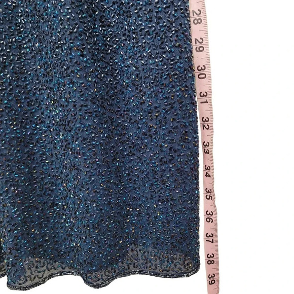 Adrianna Papell Women's 100% SILK Evening Dress Size 8 Navy Beaded Mini Formal - Picture 8 of 9